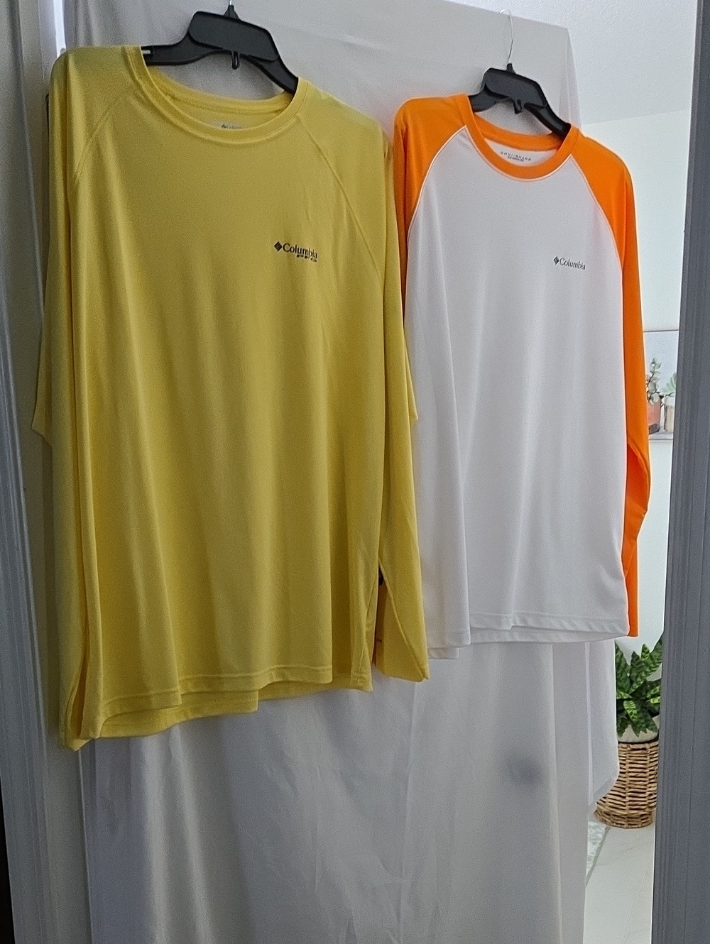 Columbia Men's Long Sleeve Sun Shirts - Yellow & White with Orange Raglan